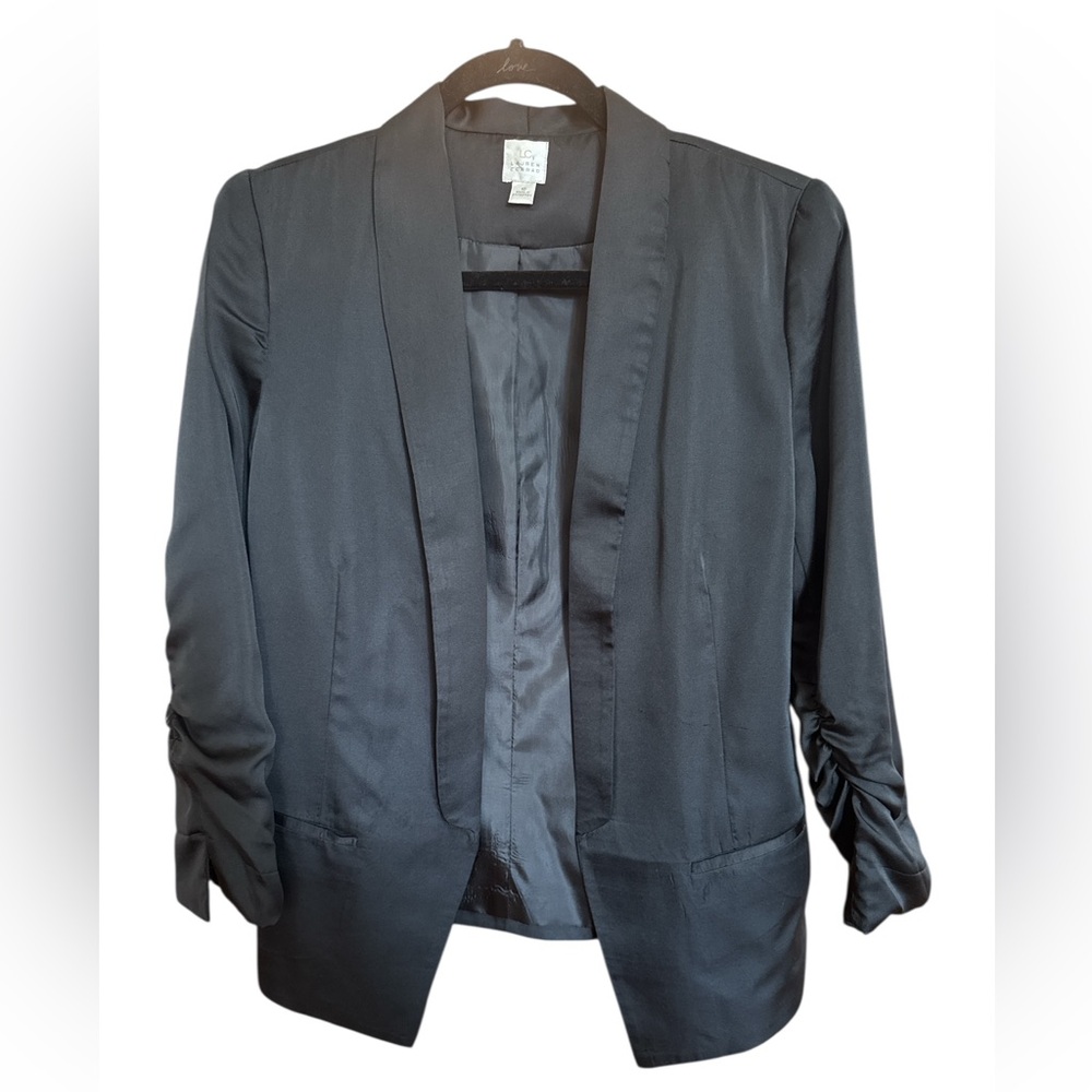 LC Lauren Conrad Women’s Satin Tuxedo Blazer Cuffed Ruched 3/4 Sleeve Size 10